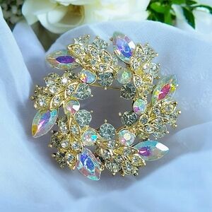 Dazzling Gold and Iridescent Crystal Brooch